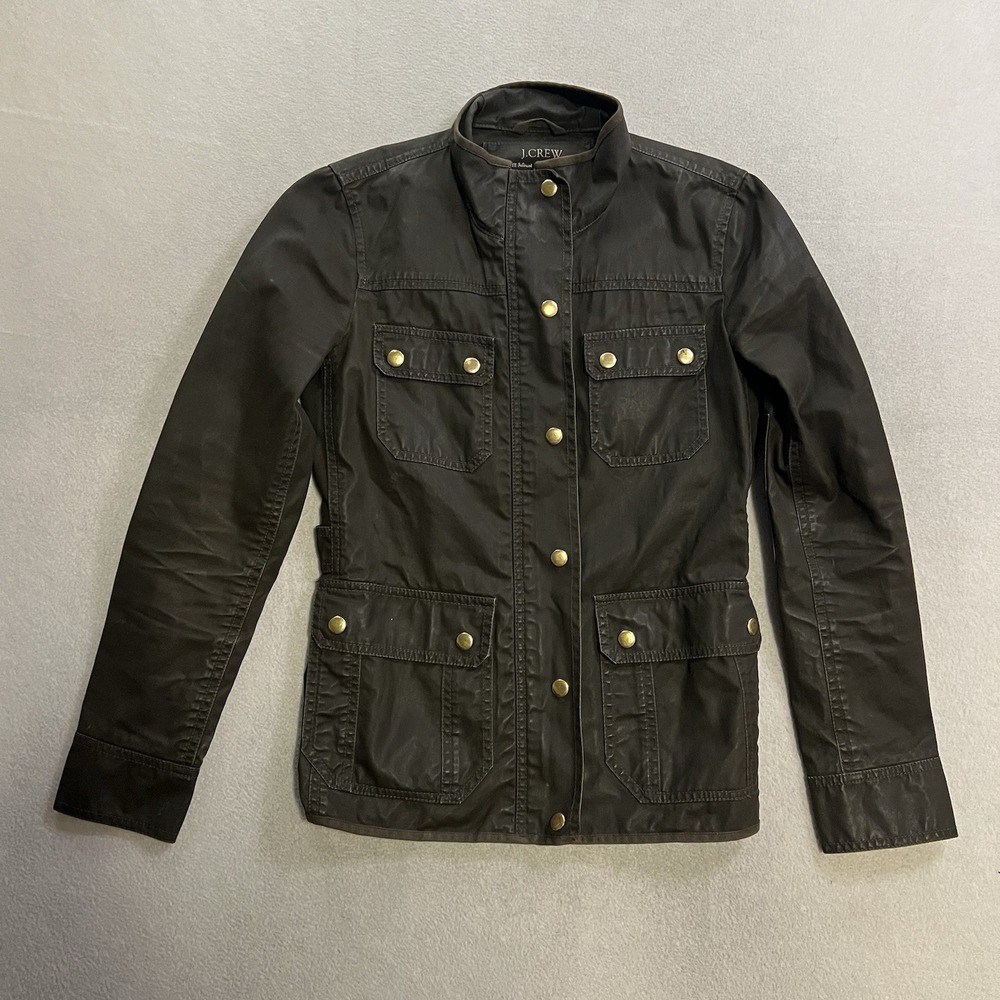 J.Crew Field Mechanic Jacket XS Olive Green Waxed Cotton Utility Coat 05365